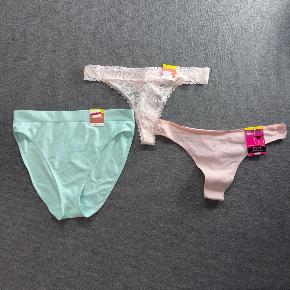 Maidenform & State of Day Panty Bundle 3pk Mint Lace Pink Thong Brief Medium